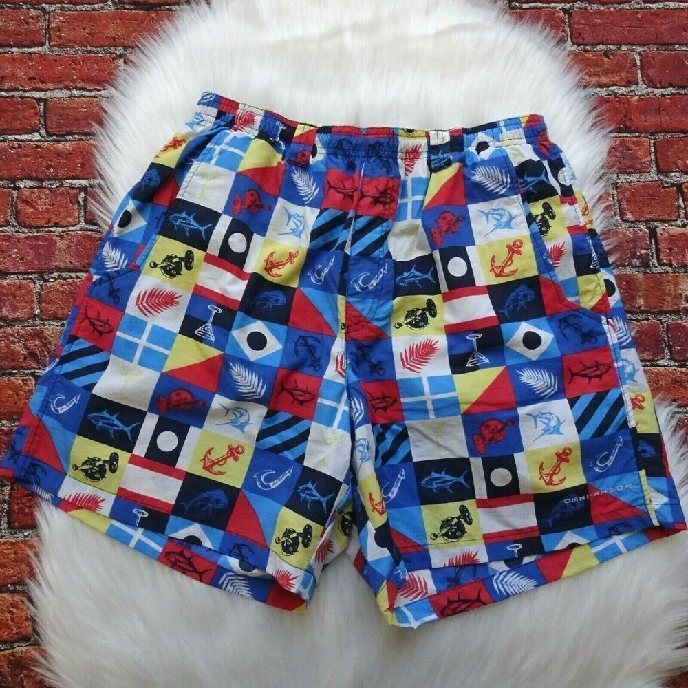 Columbia PFG Men's Swim Shorts Surf Swim Swimwear Cool Fish Nautical Print M